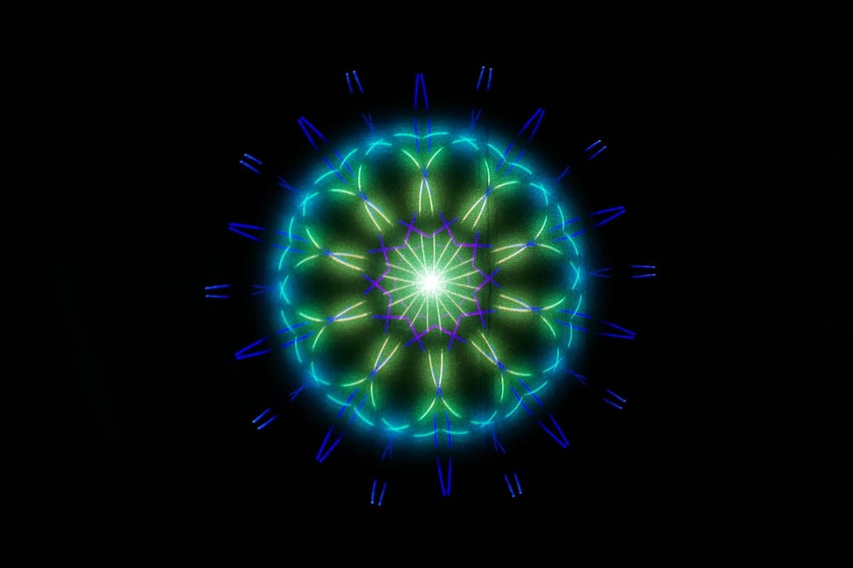 Visitors surrounded by a colorful laser light show at The Tech Interactive